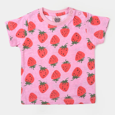Infant Girls Cotton T-Shirt Strawberry - Pink