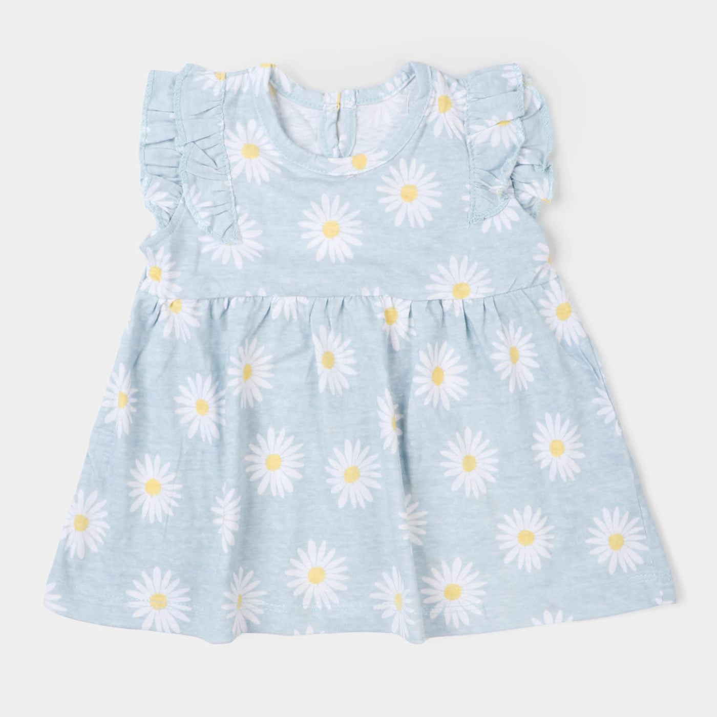 Infant Girls Knitted Frock Flowers - Light Blue