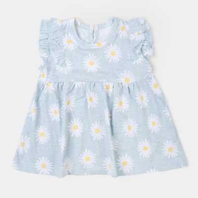 Infant Girls Knitted Frock Flowers - Light Blue