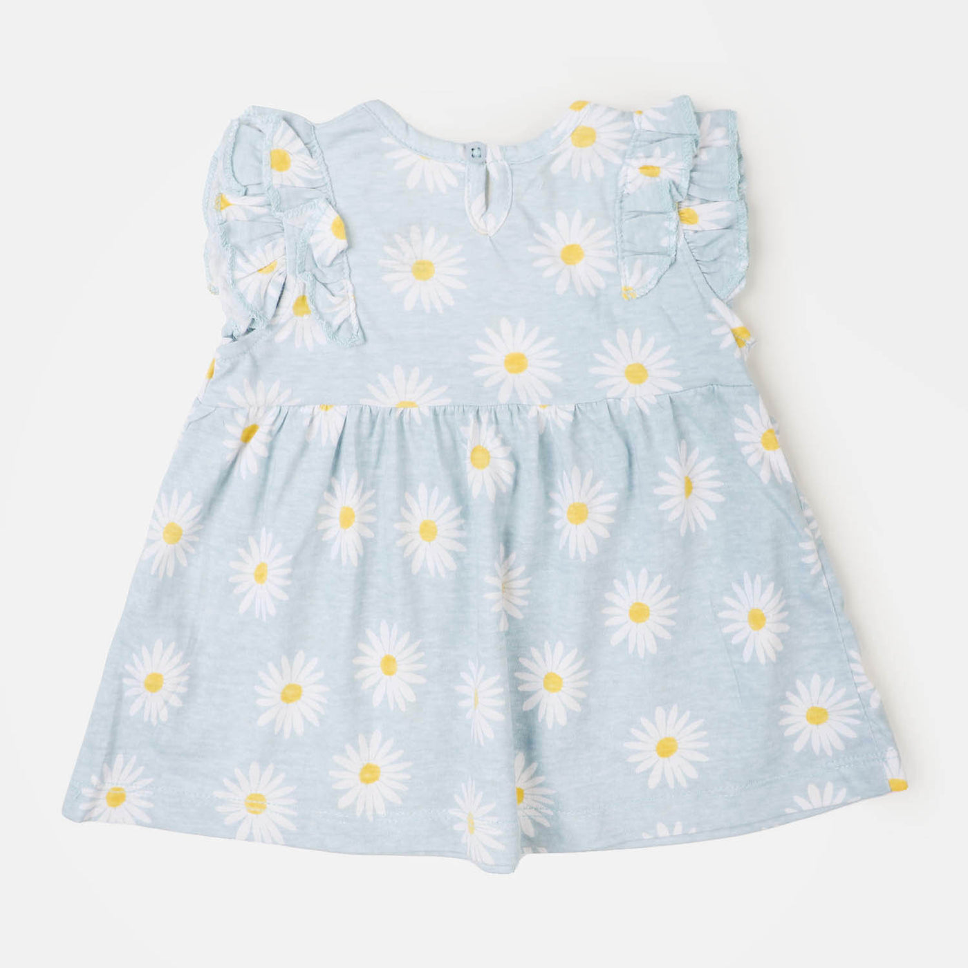 Infant Girls Knitted Frock Flowers - Light Blue