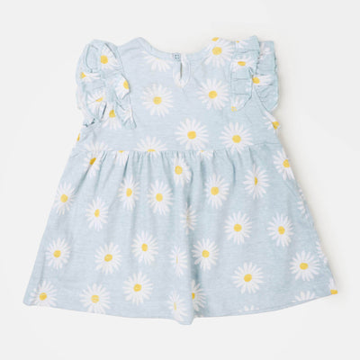 Infant Girls Knitted Frock Flowers - Light Blue