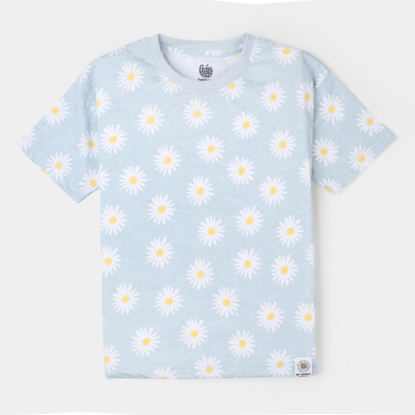 Girls T-Shirt Printed Daisy Flower - Light Blue