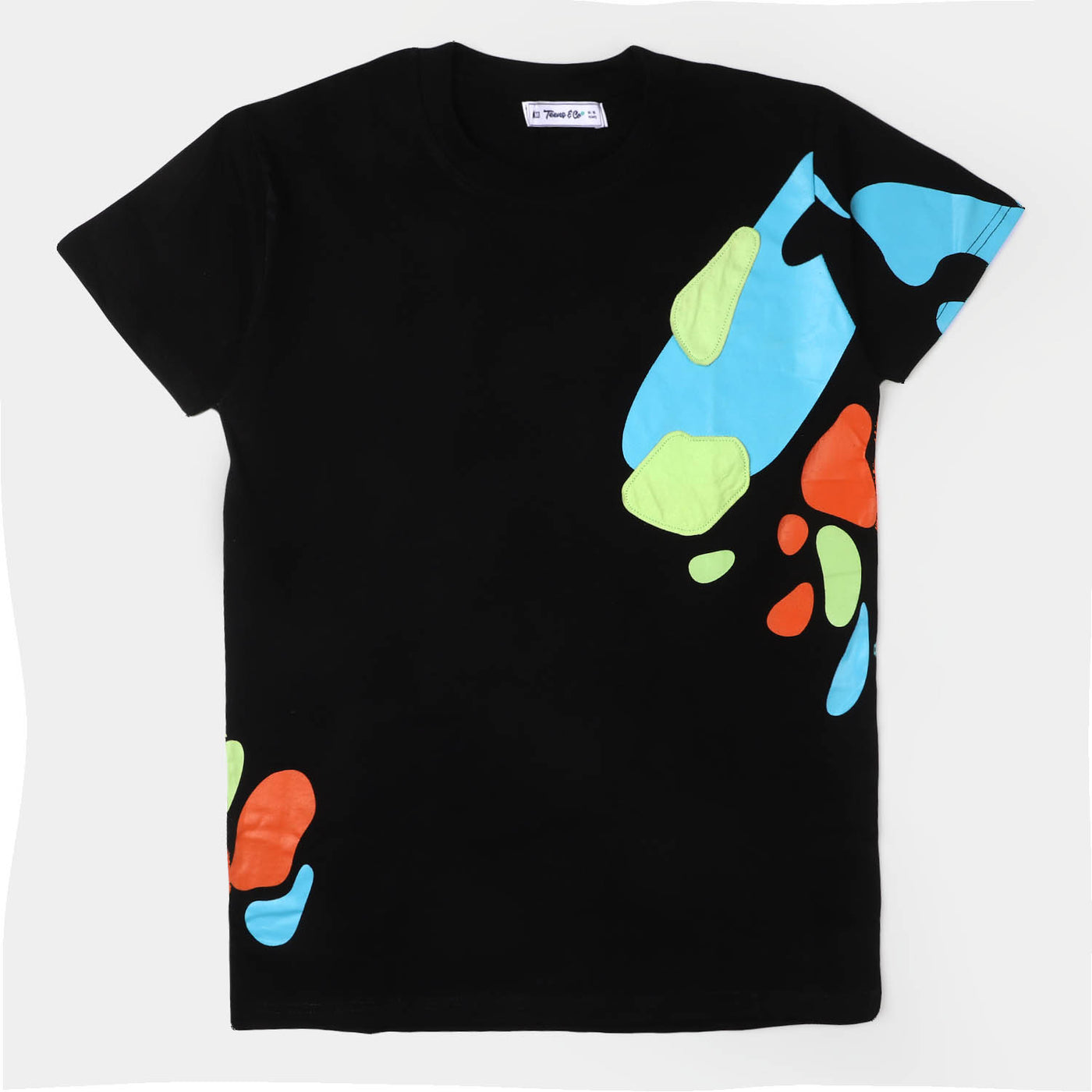 Teens Boys Cotton T-shirt Mosaic - BLACK