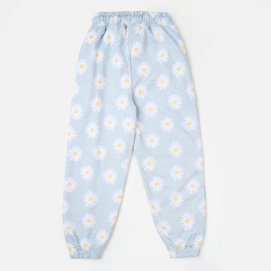 Girls Terry Pajama Daisy Flower - Light Blue