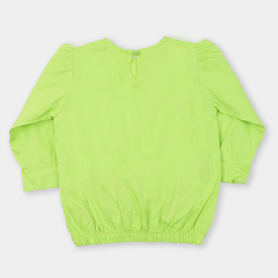Girls Embroidered Casual Top - Green