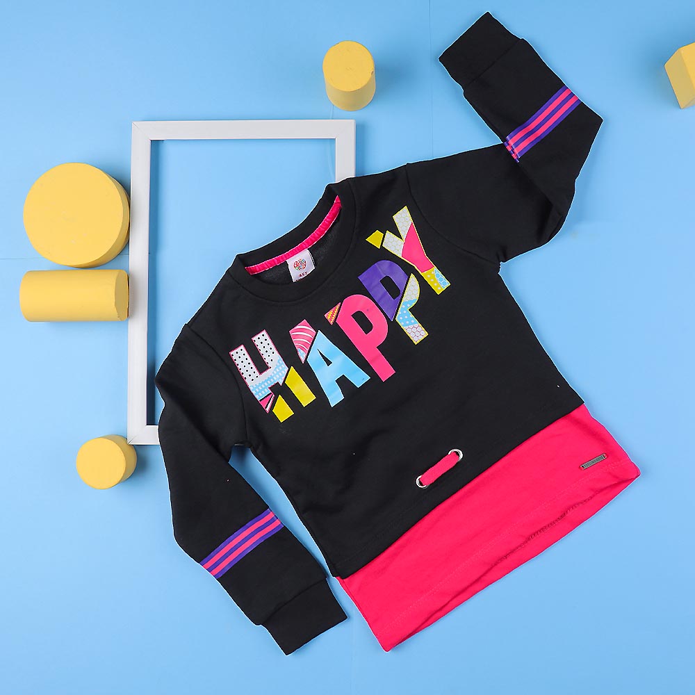 Happy Sweatshirt For Girls - Black