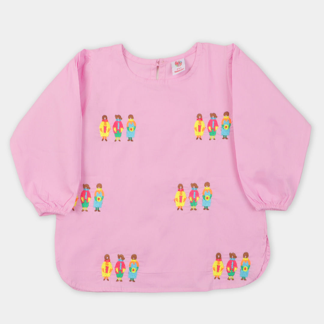 Girls Embroidered Top Friend - PINK