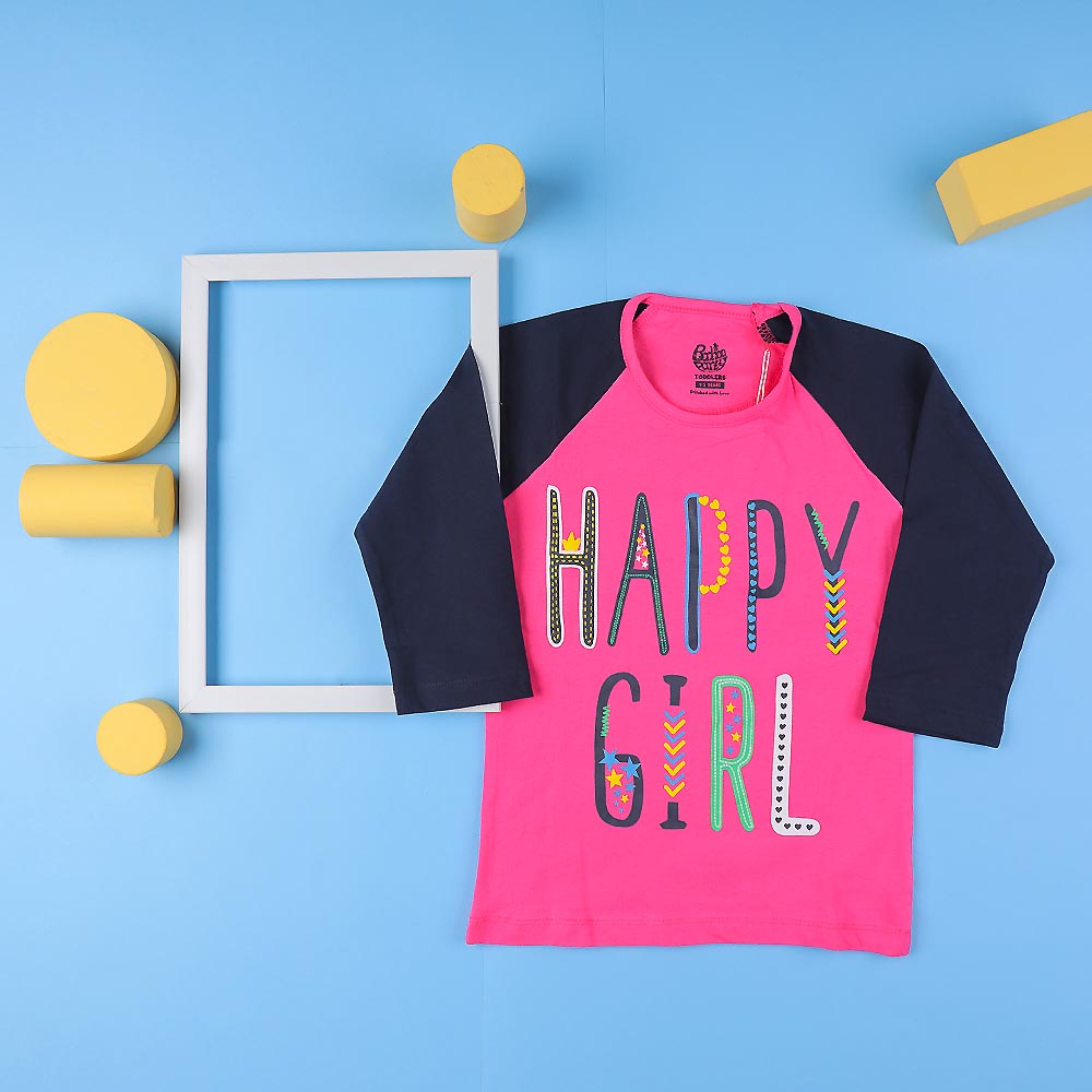 Happy T-Shirt For Girls - Pink