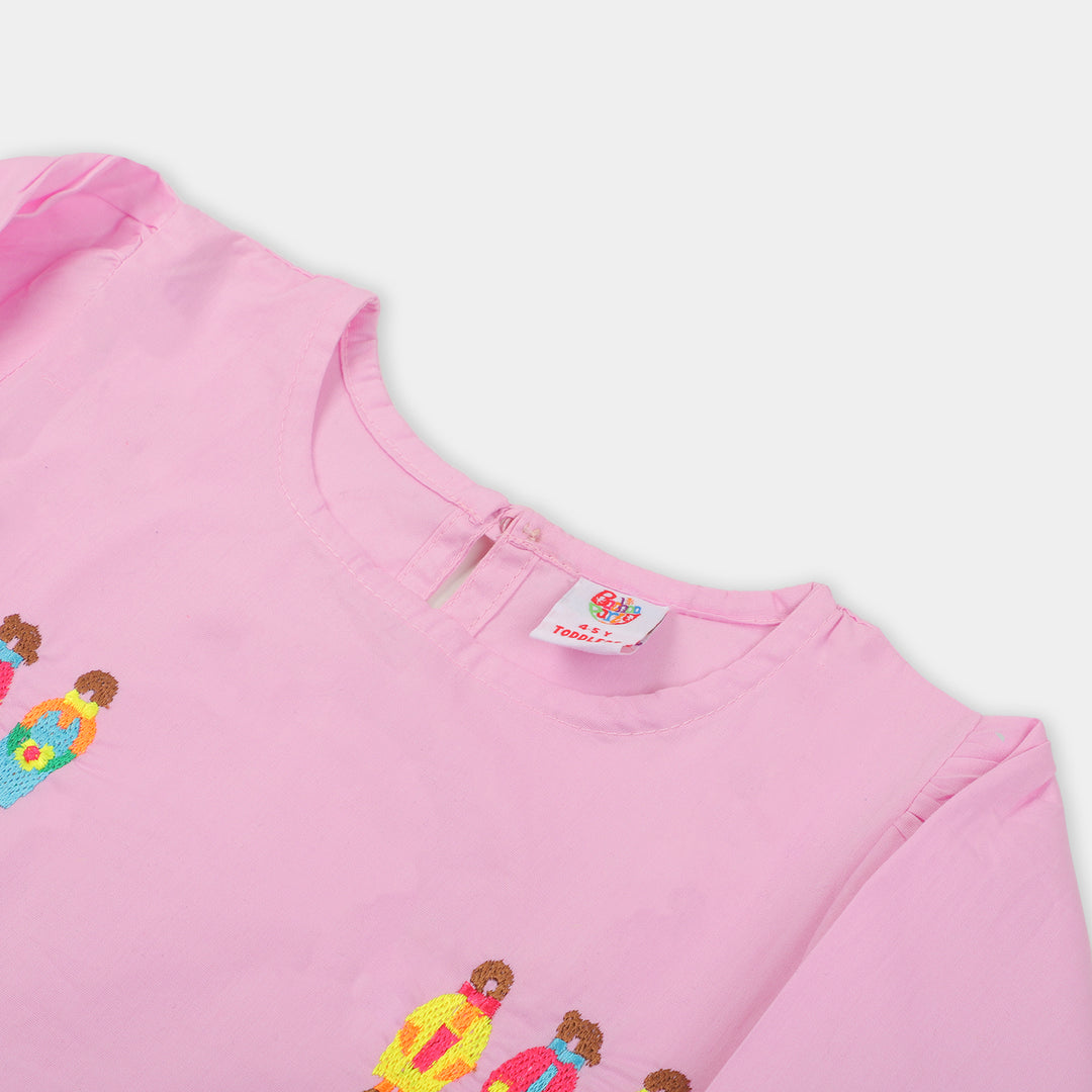 Girls Embroidered Top Friend - PINK