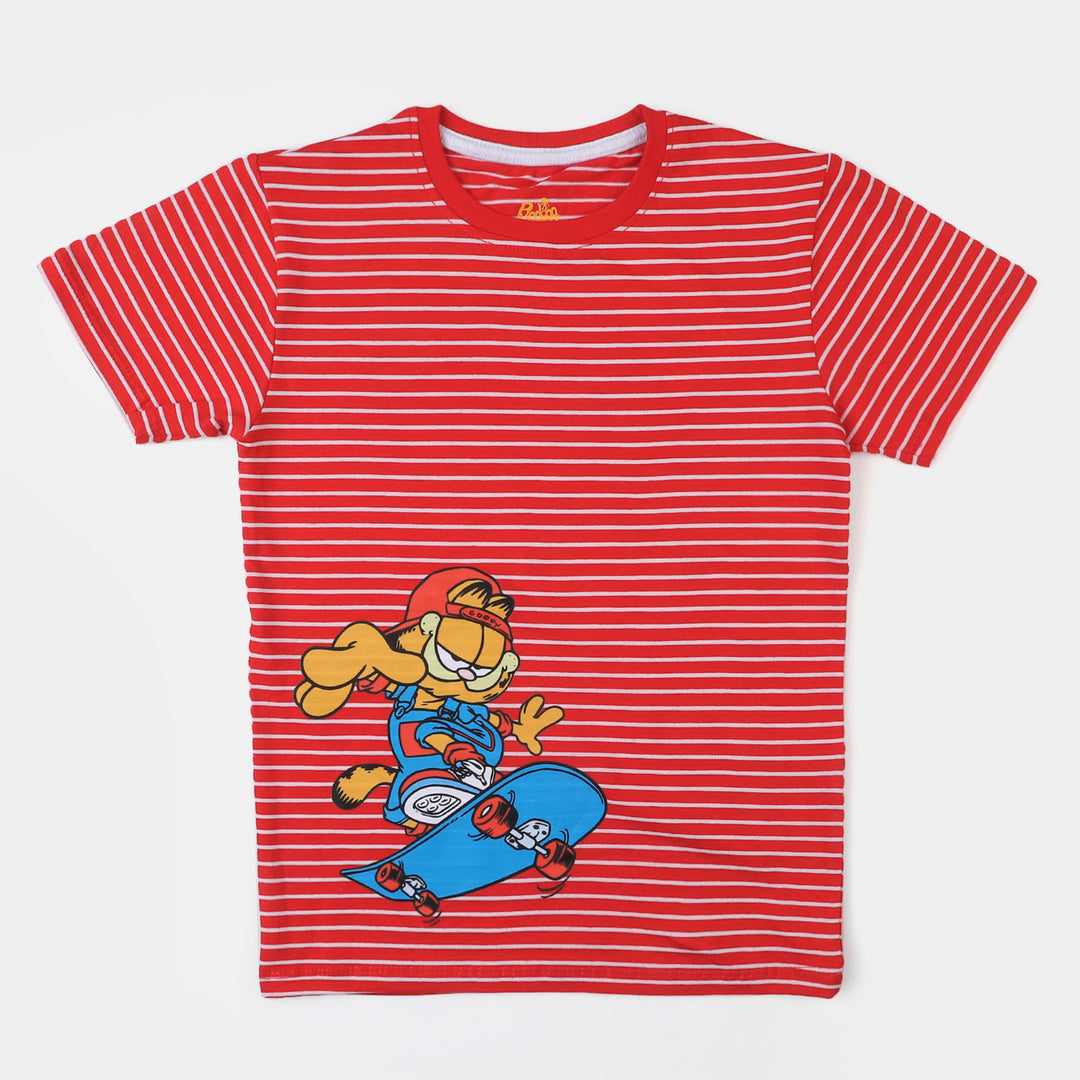 Boys Cotton T-Shirt Character - Red Stripe