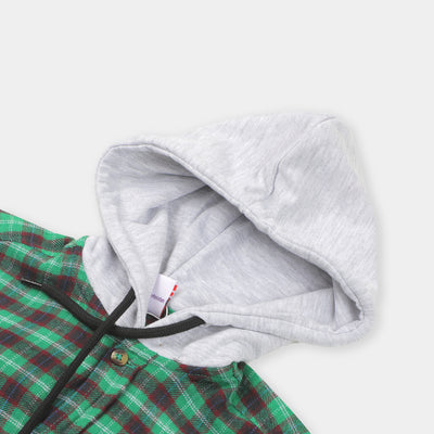 Boys Hooded Shirt - Green Check