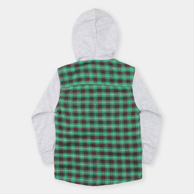 Boys Hooded Shirt - Green Check