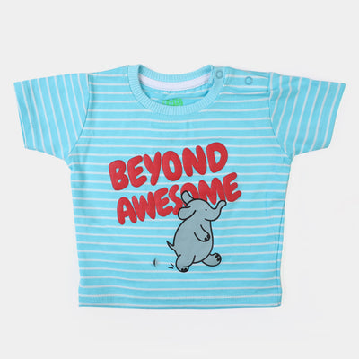 Infant Boys Cotton Round Neck T-Shirt Beyond Awesome - L-Blue