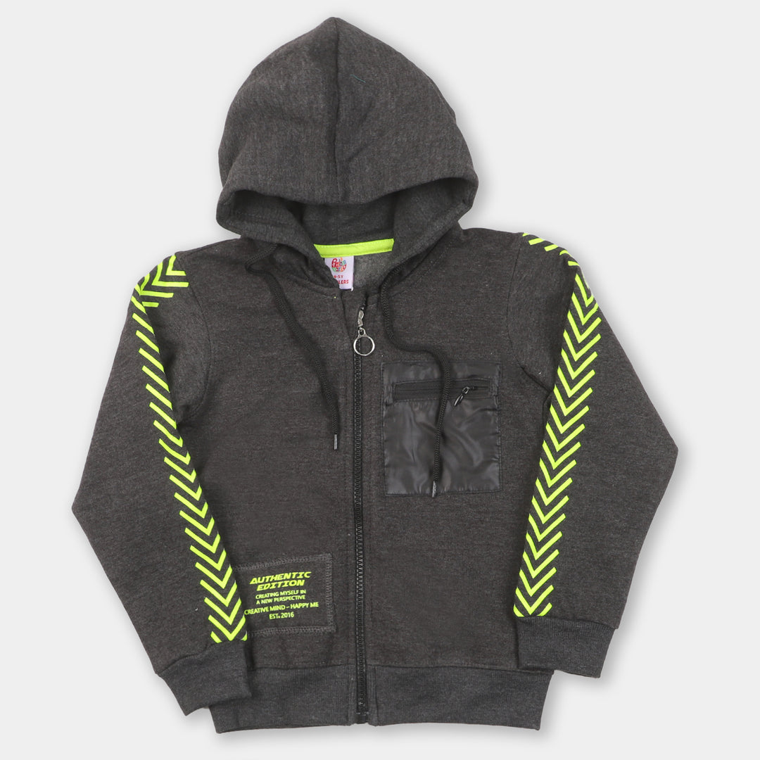 Boys Hooded Knitted Jacket Reflective - CHARCOAL