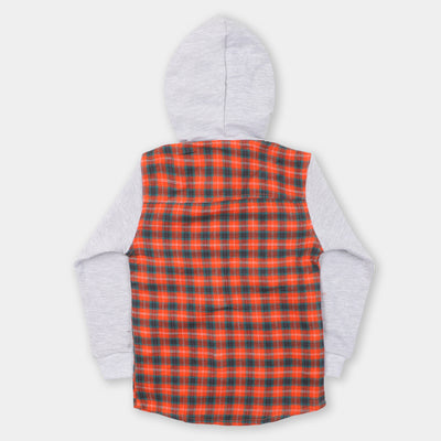 Boys Hooded Shirt H&S - Red Check