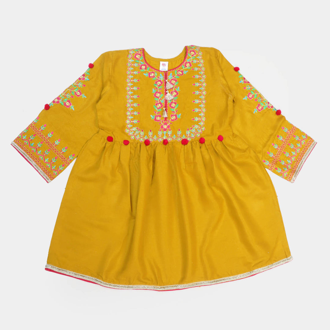 Girls 3 PCs Fancy Suit Mehfil -Mustard