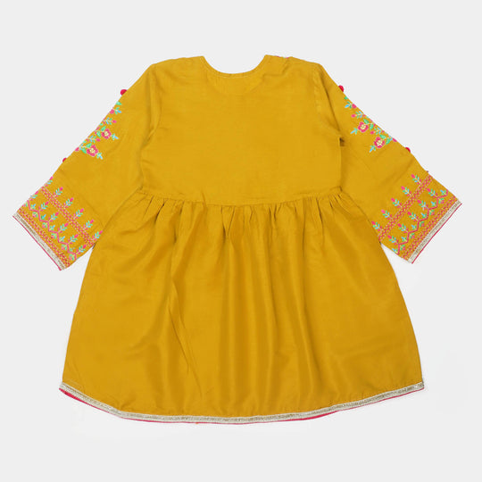 Girls 3 PCs Fancy Suit Mehfil -Mustard