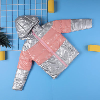 Puffer jacket For Girls - Silver/Pink