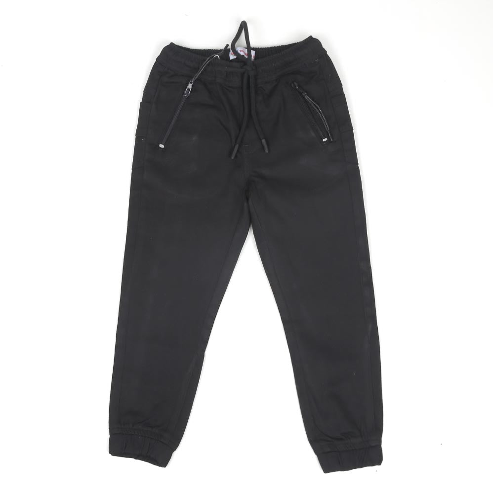 Boys Pants Cotton F-Pkt Zip - Jet Black