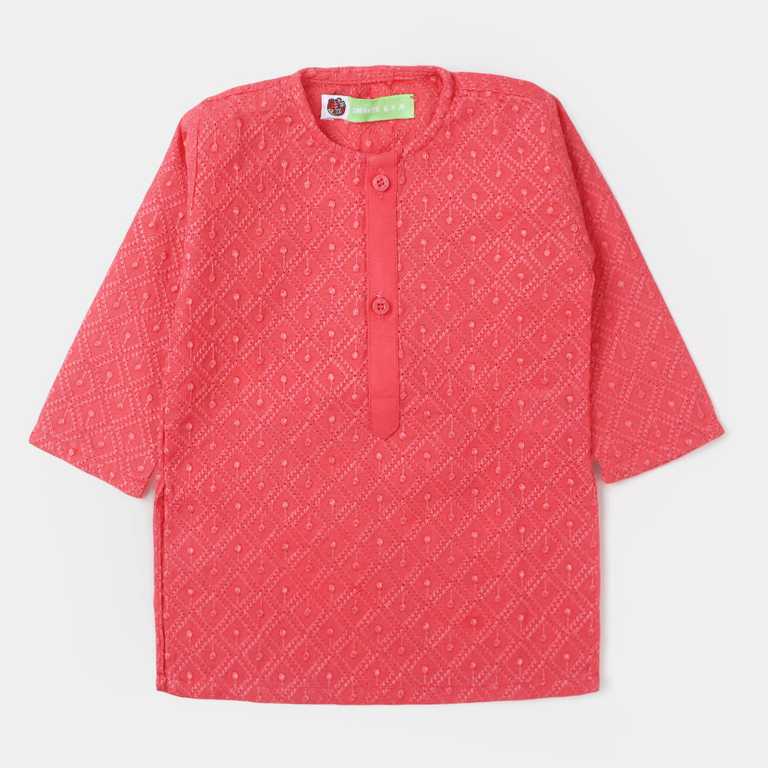 Infant Boys Chikankari Basic Kurta - Hot Pink