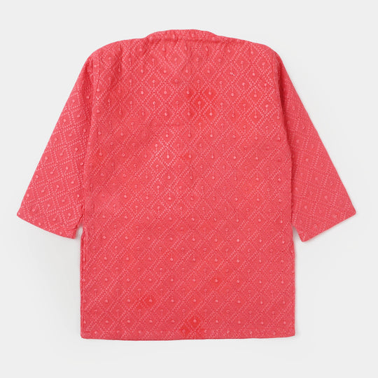 Infant Boys Chikankari Basic Kurta - Hot Pink