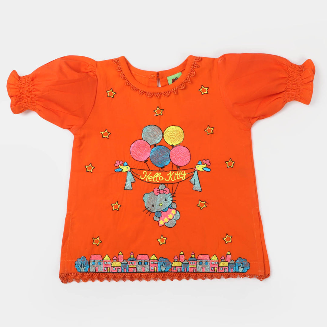Infant Girls Cotton Embroidered Kurti - ORANGE