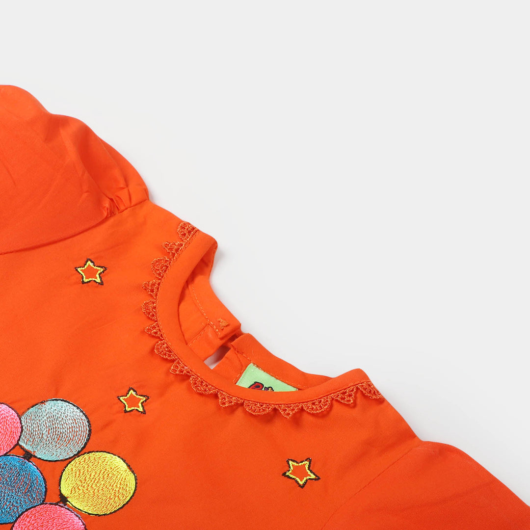 Infant Girls Cotton Embroidered Kurti - ORANGE