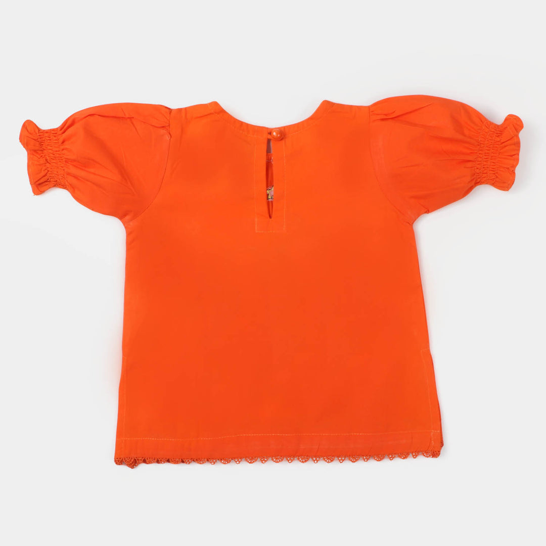 Infant Girls Cotton Embroidered Kurti - ORANGE