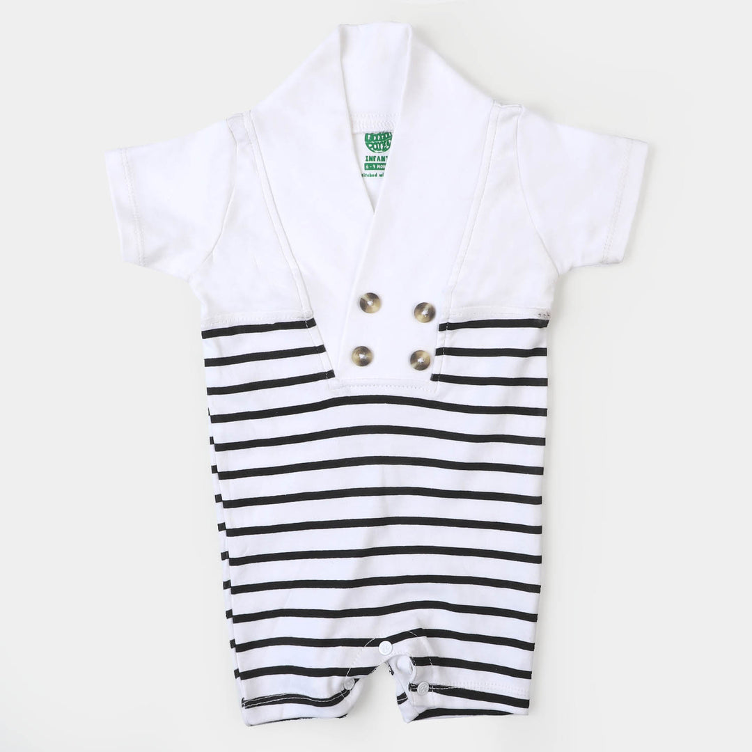 Infant Boys Knitted Romper Striper-B.White