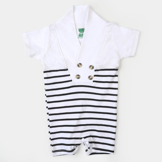 Infant Boys Knitted Romper Striper-B.White
