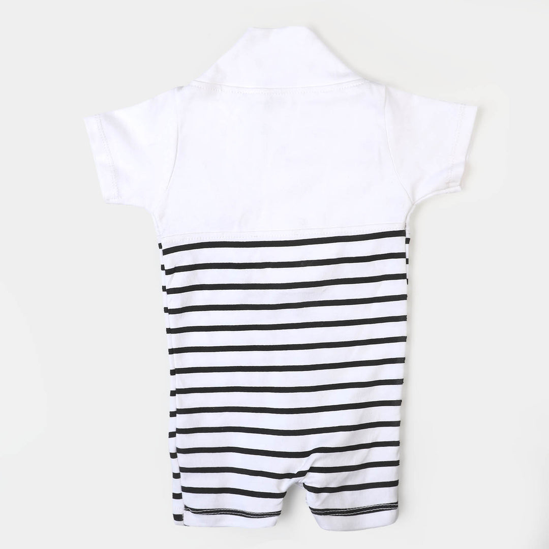 Infant Boys Knitted Romper Striper-B.White