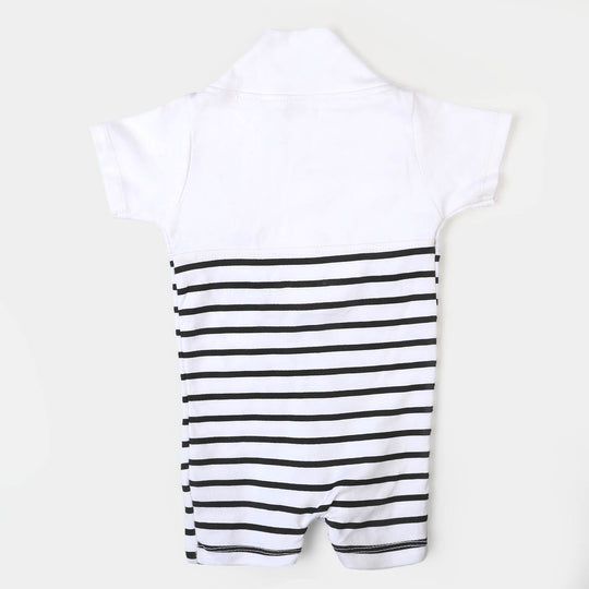 Infant Boys Knitted Romper Striper-B.White