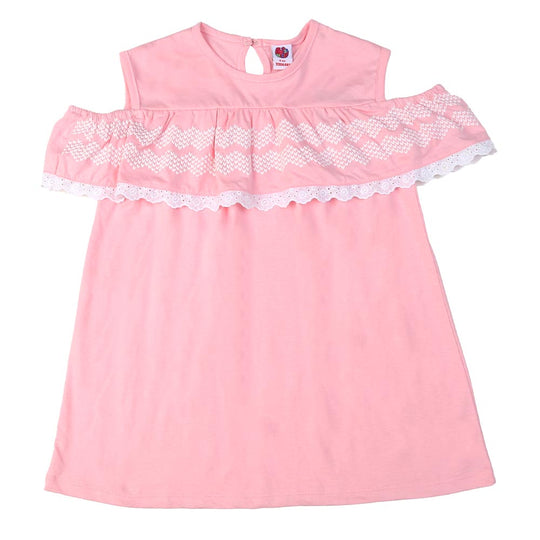 Girls Frocks S/L Lace - Pink