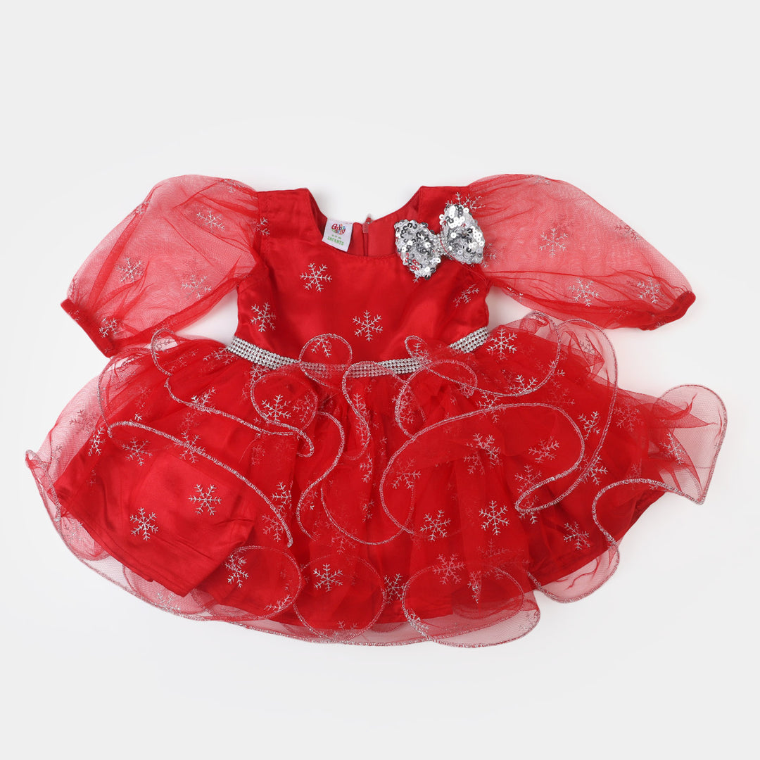 Infant Girls Net Fancy Frock Sparkling - Red