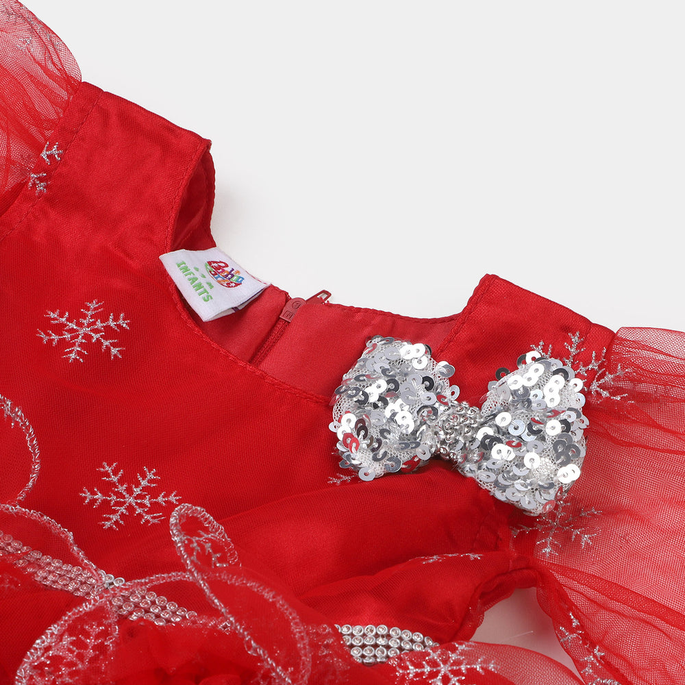 Infant Girls Net Fancy Frock Sparkling - Red