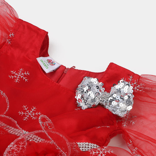 Infant Girls Net Fancy Frock Sparkling - Red