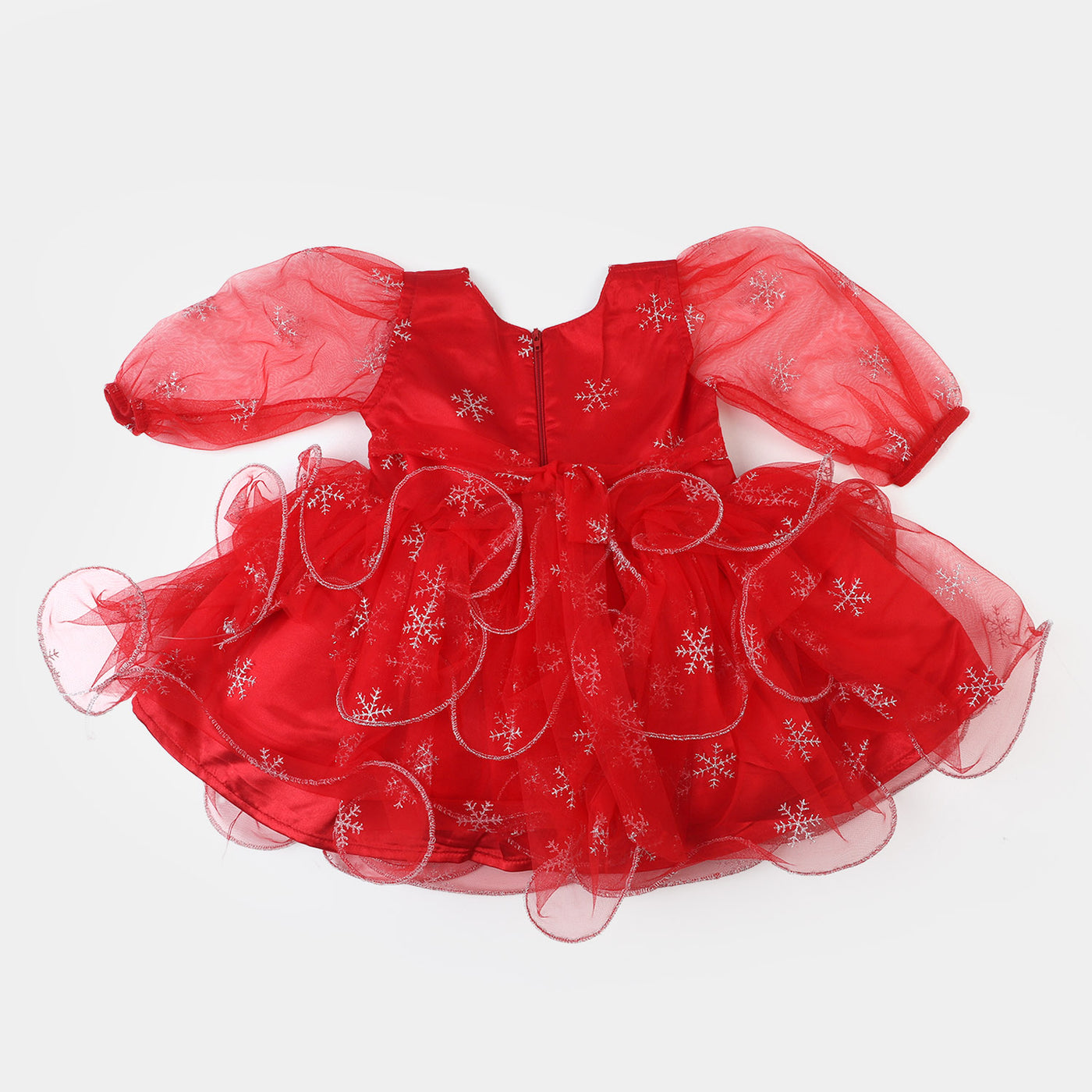Infant Girls Net Fancy Frock Sparkling - Red