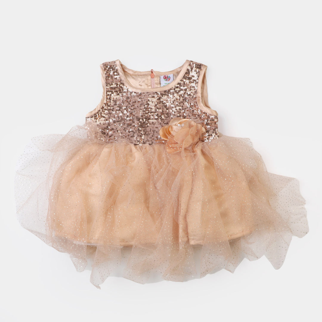 Infant Girls Net Fancy Frock Glow - Fawn