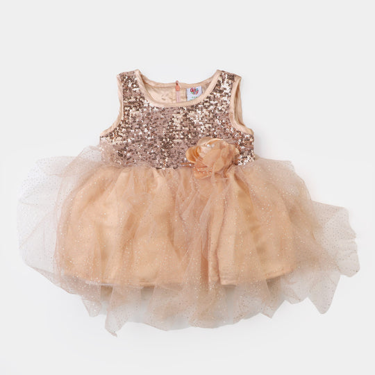 Infant Girls Net Fancy Frock Glow - Fawn