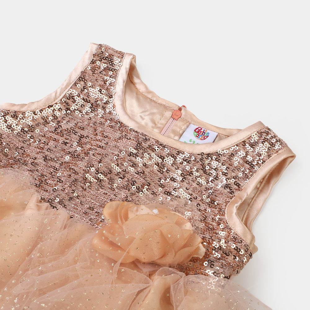 Infant Girls Net Fancy Frock Glow - Fawn
