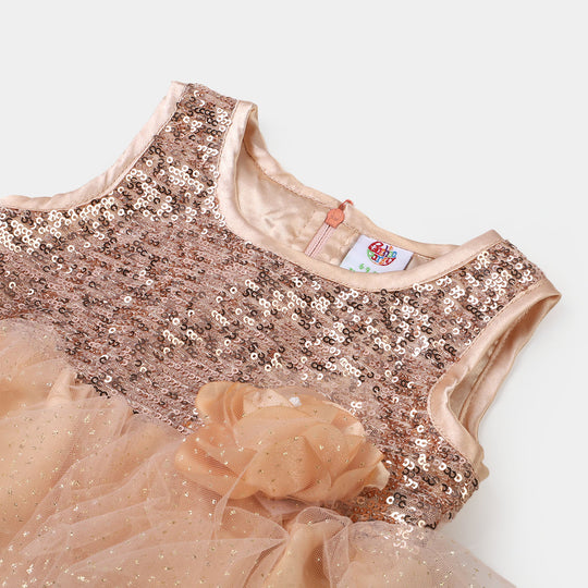 Infant Girls Net Fancy Frock Glow - Fawn