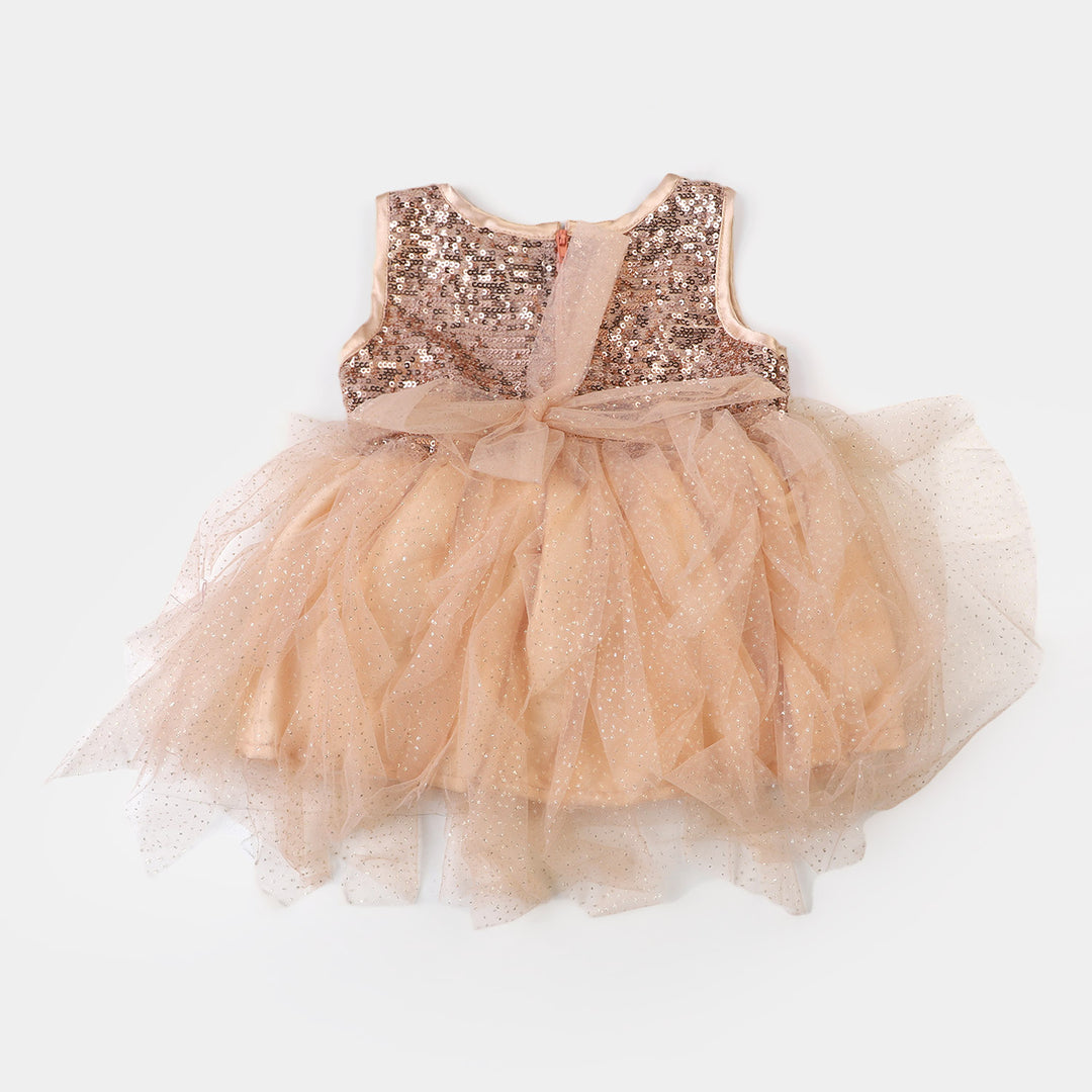 Infant Girls Net Fancy Frock Glow - Fawn