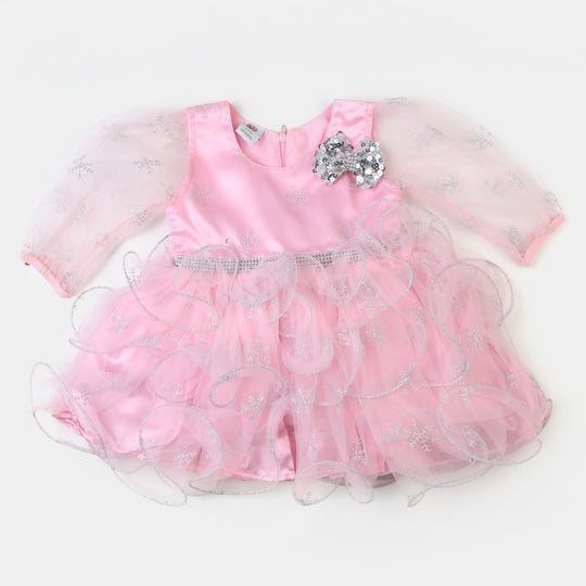 Infant Girls Net Fancy Frock Sparkling - Pink