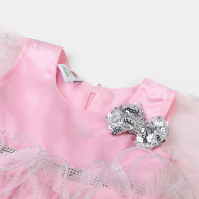 Infant Girls Net Fancy Frock Sparkling - Pink