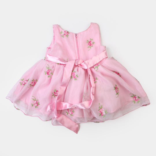 Infant Girls Net Fancy Frock Embroidered - Baby Pink