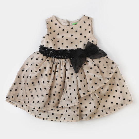 Infant Girls Organza Fancy Frock Polka Dots - Beige