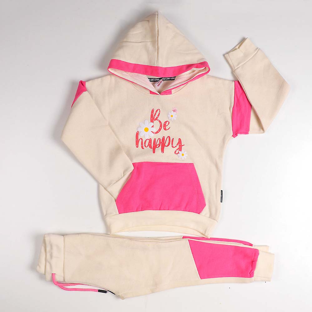 Girls 2 Piece Suit Fleece Be Happy - White