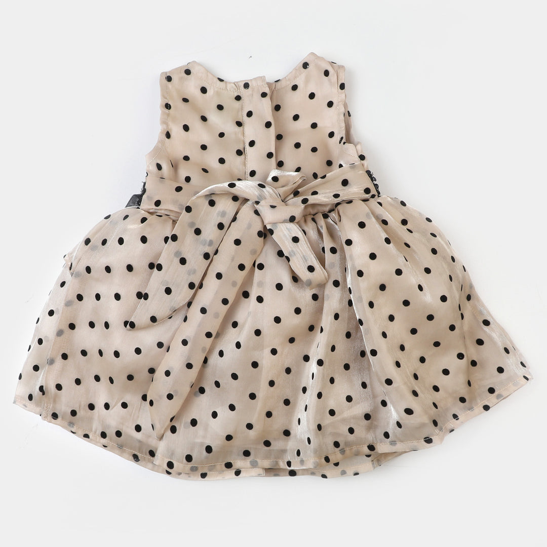 Infant Girls Organza Fancy Frock Polka Dots - Beige