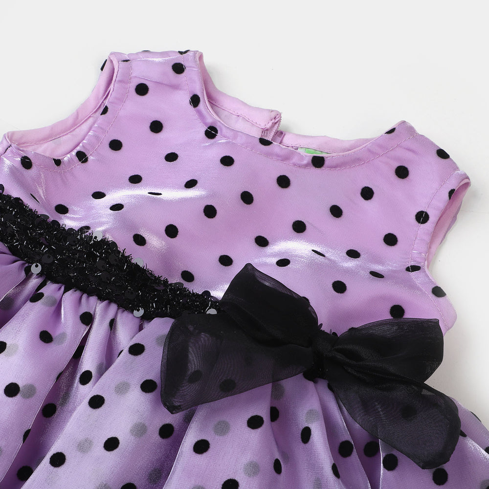 Infant Girls Organza Fancy Frock Polka Dots - Purple