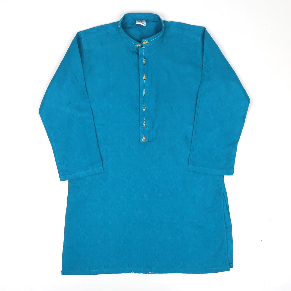 Embroidered Arrow Kurta For Boys - Teal